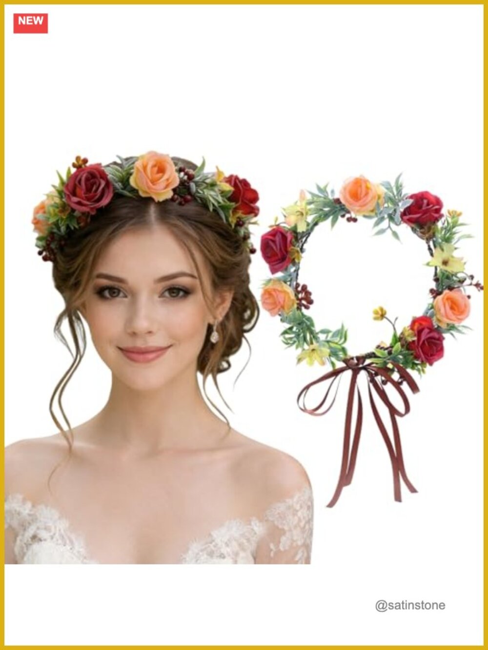 Handmade Artificial Rose Flower Crown Headband for Women Weddings Parties